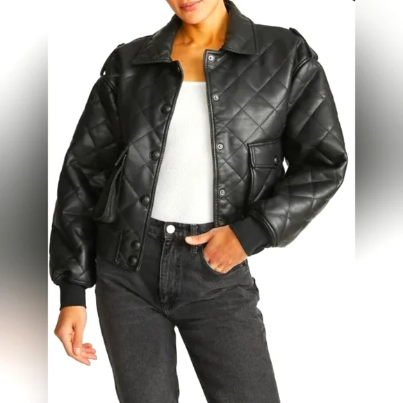 Rebecca Minkoff Black Diamond Quilted Bomber Jacket Size XL Oversized - Picture 2 of 11